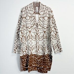 Marla Wynne Sweater Womens XL Camel White Pattern Open Front Cardigan